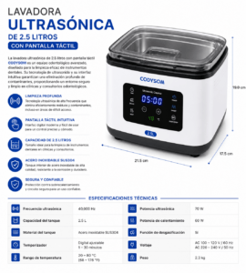 Lavadora Ultrasónica de 2.5 litros con pantalla táctil