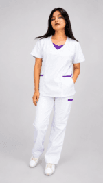 Uniforme Médico Premium Blanco con Detalles Morados para Mujer - Imagen 2