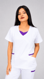 Uniforme Médico Premium Blanco con Detalles Morados para Mujer - Imagen 4